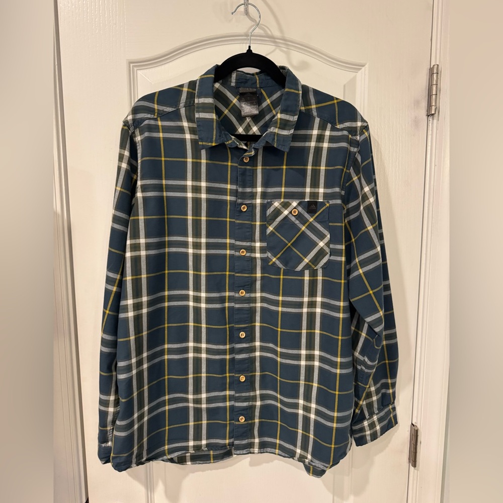 adidas Green and Yellow Plaid Button Down Shirt